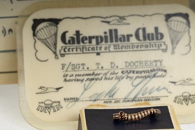 Lot 141 - CATERPILLAR CLUB BROOCH AWARDED TO F/SGT. THOMAS DOCHERTY