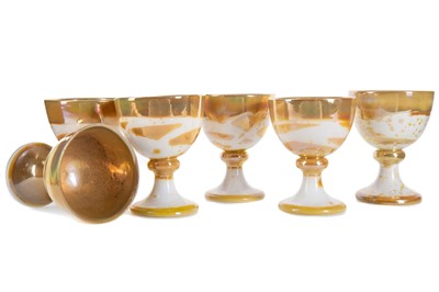 Lot 324 - MARGERY CLINTON (SCOTTISH, 1931-2005), SET OF SIX STUDIO POTTERY LUSTRE GOBLETS