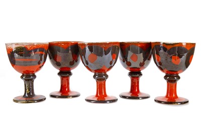 Lot 325 - MARGERY CLINTON (SCOTTISH, 1931-2005), SET OF FOUR STUDIO POTTERY LUSTRE GOBLETS