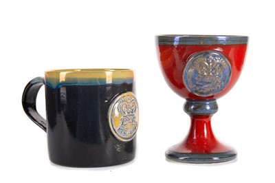 Lot 326 - MARGERY CLINTON (SCOTTISH, 1931-2005), ELIZABETH II SILVER JUBILEE STUDIO POTTERY TANKARD & GOBLET