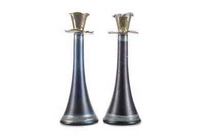 Lot 327 - MARGERY CLINTON (SCOTTISH, 1931-2005), PAIR OF STUDIO POTTERY LUSTRE CANDLESTICKS