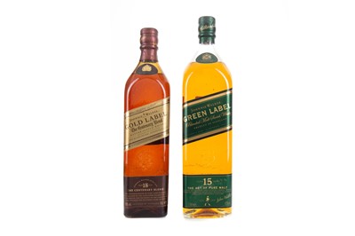 Lot 110 - JOHNNIE WALKER 15 YEAR OLD GREEN LABEL 1L AND 18 YEAR OLD GOLD LABEL CENTENARY