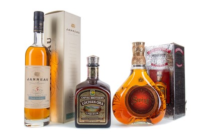 Lot 126 - JOHNNIE WALKER SWING 75CL, LOCHAN ORA LIQUEUR AND JANNEAU 5 YEAR OLD ARMAGNAC 50CL