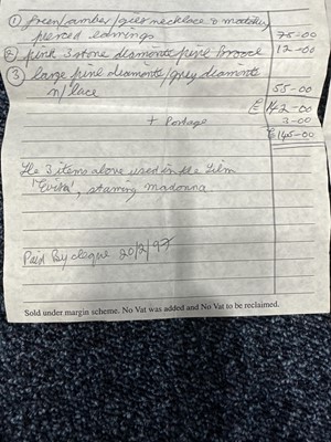 Lot 941 - MADONNA, THREE SETS OF COSTUME JEWELLERY SCREEN WORN IN THE 1996 FILM EVITA