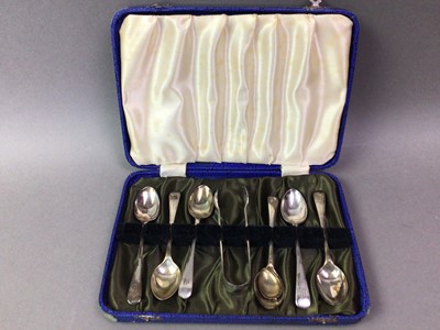Lot 5 - SET OF SIX SILVER TEAPOONS AND TONGS