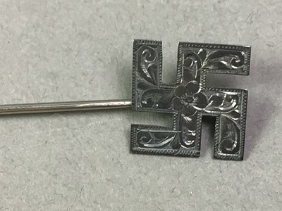Lot 6 - TWO HAT PINS WITH SILVER SWASTIKA
