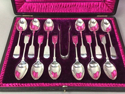 Lot 9 - VICTORIAN SET OF SILVER TEASPOONS AND SUGAR TONGS