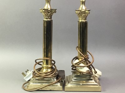 Lot 123 - PAIR OF BRASS CORINTHIAN PILLAR TABLE LAMPS