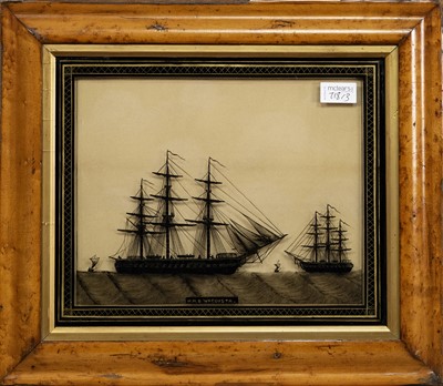 Lot 718 - PAIR OF VICTORIAN REVERSE PAINTED SHIP SILHOUETTES