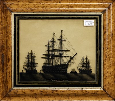 Lot 718 - PAIR OF VICTORIAN REVERSE PAINTED SHIP SILHOUETTES