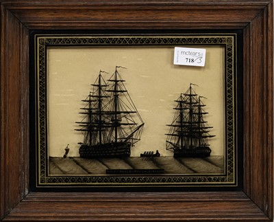 Lot 718 - PAIR OF VICTORIAN REVERSE PAINTED SHIP SILHOUETTES