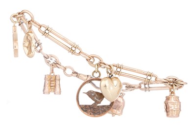 Lot 603 - NINE CARAT GOLD FANCY LINK CHARM BRACELET