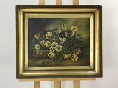 Lot 554 - STILL LIFE, PANSIES IN BASKET