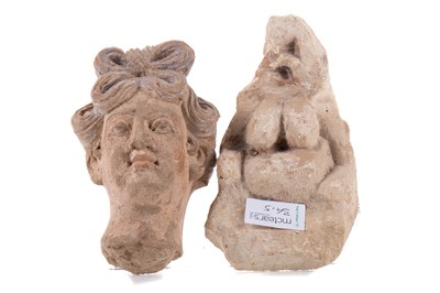 Lot 34 - FIVE ARCHAIC AND CLASSICAL-STYLE POTTERY BUSTS AND IDOLS