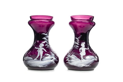 Lot 721 - PAIR OF MARY GREGORY STYLE AMETHYST GLASS HYACINTH VASES