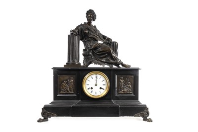 Lot 587 - FRENCH BLACK SLATE MANTEL CLOCK