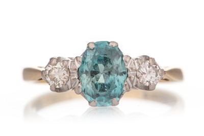 Lot 583 - BLUE ZIRCON AND DIAMOND RING