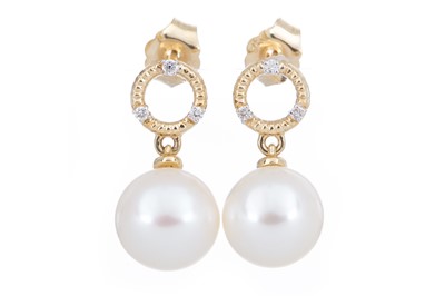 Lot 445 - PAIR OF PEARL AND DIAMOND DROP EARRINGS