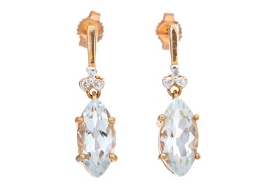 Lot 451 - AQUAMARINE AND DIAMOND EARRINGS