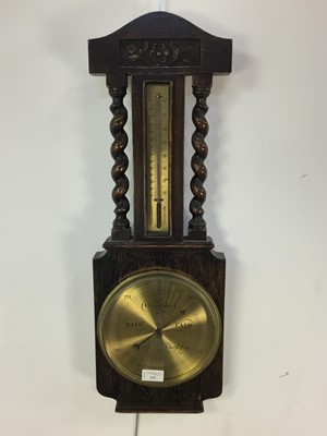 Lot 361 - VICTORIAN OAK BAROMETER AND THERMOMETER