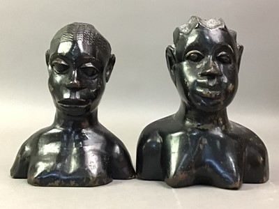 Lot 348 - TWO CARVED WOOD BUSTS