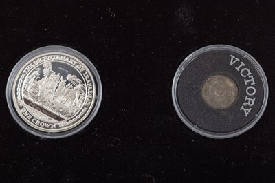 Lot 192 - POBJOY MINT BICENTENARY OF TRAFALGAR SILVER CROWN AND HMS VICTORY COIN