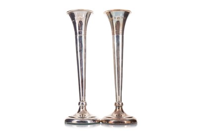 Lot 63 - PAIR OF ELIZABETH II SILVER SOLIFLEUR VASES