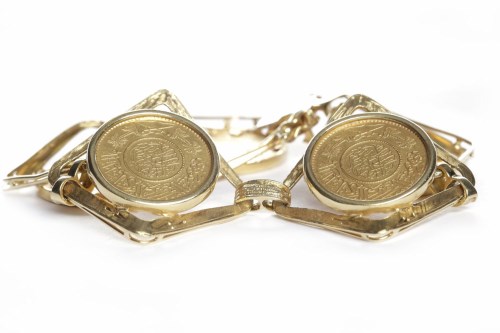 Lot 556 - CHINESE COIN BRACELET set with five Chinese...