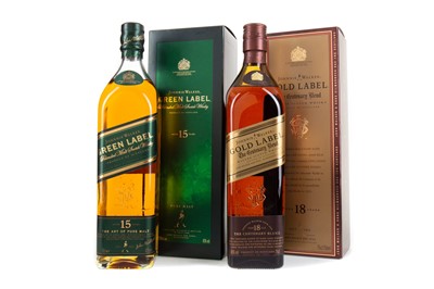 Lot 193 - JOHNNIE WALKER 15 YEAR OLD GREEN LABEL AND 18 YEAR OLD GOLD LABEL 75CL