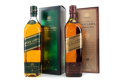 Lot 213 - JOHNNIE WALKER 12 YEAR OLD GREEN LABEL AND 18 YEAR OLD GOLD LABEL