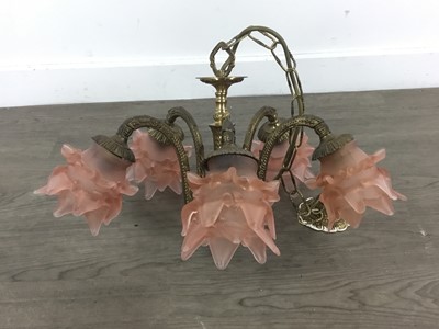 Lot 452 - BRASS FIVE-BRANCH PENDANT CEILING LIGHT