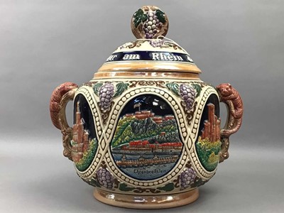 Lot 606 - GERMAN STONEWARE LIDDED POT