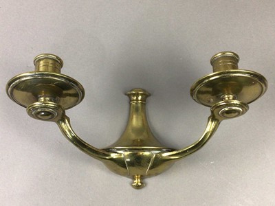 Lot 597 - PAIR OF CONTINENTAL ARTS & CRAFTS BRASS WALL CANDLE BRACKETS