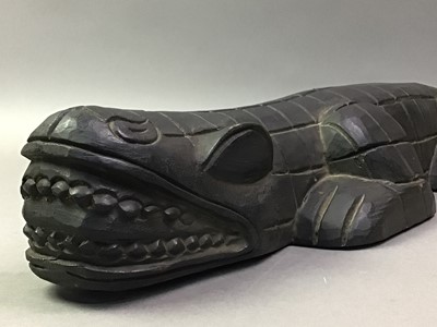 Lot 631 - PRIMITIVE CARVED WOOD CROCODILE