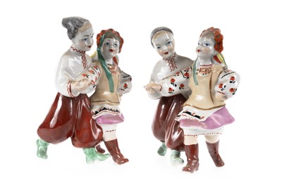 Lot 724 - PAIR OF KYIV PORCELAIN FIGURE GROUPS