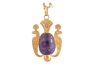 Lot 655 - AMETHYST SCARAB PENDANT