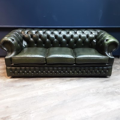 Lot 833 - GREEN LEATHER CHESTERFIELD SETTEE