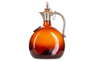 Lot 38 - VICTORIAN SILVER MOUNTED AMBER GLASS FLAGON DECANTER