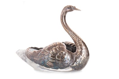 Lot 60 - SILVER AND MOULDED GLASS SWAN-FORM COMPORT