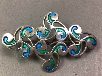 Lot 97 - OLA GORIE SILVER AND ENAMEL BROOCH