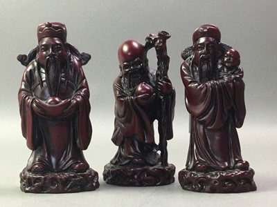 Lot 196 - THREE RESIN FIGURES OF CHINESE IMMORTALS