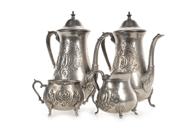 Lot 12 - SADDAM HUSSEIN INTEREST (IRAQI, 1937–2006), SILVER PLATED FOUR-PIECE COFFEE SERVICE