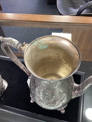 Lot 12 - SADDAM HUSSEIN INTEREST (IRAQI, 1937–2006), SILVER PLATED FOUR-PIECE COFFEE SERVICE