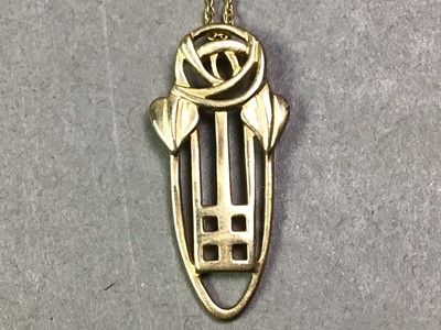 Lot 190 - NINE CARAT GOLD CHARLES RENNIE MACKINTOSH STYLE PENDANT