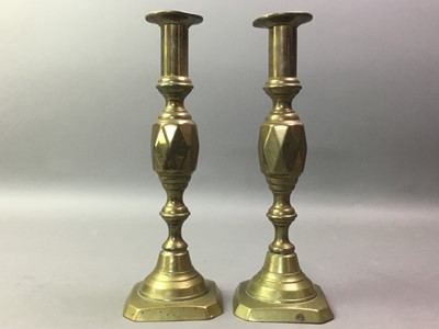 Lot 268 - TWO PAIRS OF BRASS CANDLESTICKS