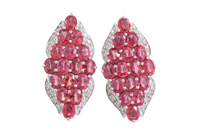 Lot 1189 - RED GEM SET AND DIAMOND EARRINGS