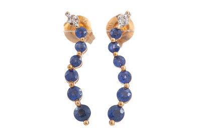 Lot 676 - PAIR OF SAPPHIRE AND DIAMOND EARRINGS