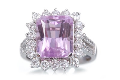 Lot 679 - PINK CUBIC ZIRCONIA AND DIAMOND CLUSTER RING