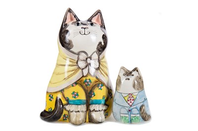 Lot 396 - JOAN AND DAVID DE BETHEL, TWO POTTERY CAT SCULPTURES