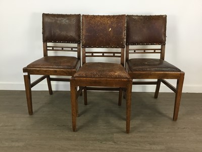 Lot 322 - OAK REFECTORY DINING TABLE AND SIX CHAIRS